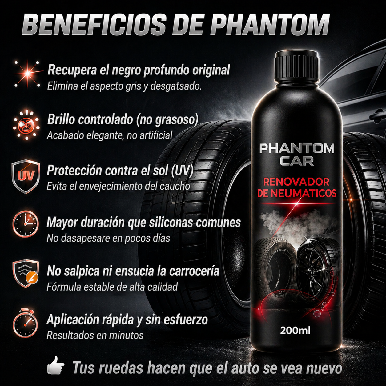 Abrillantador de Neumaticos 200ml | Phantom Car