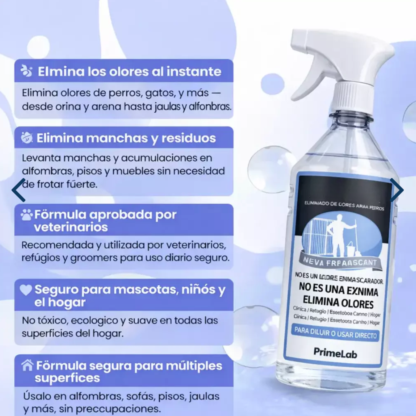 Eliminador de olores y manchas de mascotas